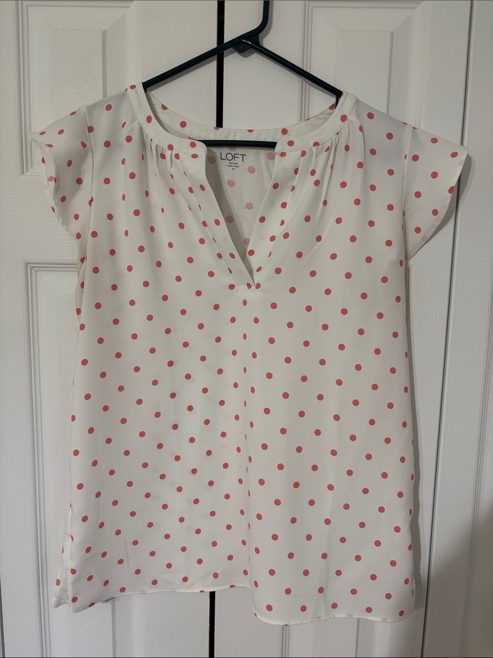 LOFT Cream Blouse with Pink Polka Dots